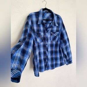 Paper Tee Blue Plaid Button Up Shirt 3X Long Sleeve Casual